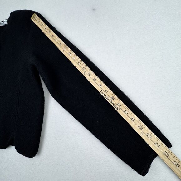 Vintage Womens Thick Wool Cardigan Jacket Large Black Stretch Old Money Preppy - Picture 16 of 16